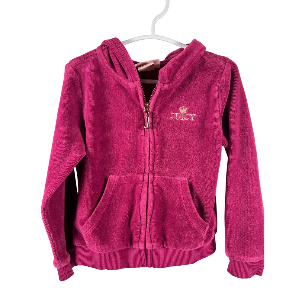 Juicy Couture Velour Zip Hoodie 3T Pink Gold Rhinestone Logo Kids